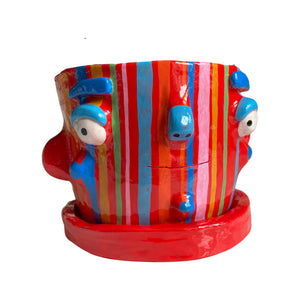 NEW Red Stripey Large Plant Pot (One-Off)