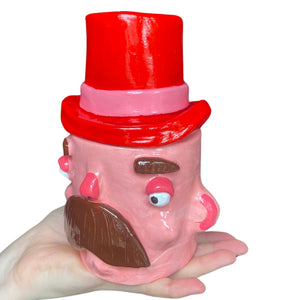 NEW Top Hat Man Pot & Candle Holder in Pink & Red