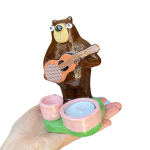 Bear Candle Holder / Matchstick Striker (Pink Pots)