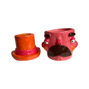 NEW Top Hat Man Pot & Candle Holder in Orange