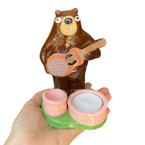 Bear Candle Holder / Matchstick Striker (Pink Pots)