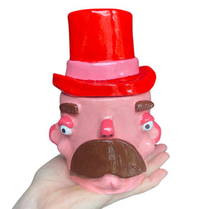 NEW Top Hat Man Pot & Candle Holder in Pink & Red