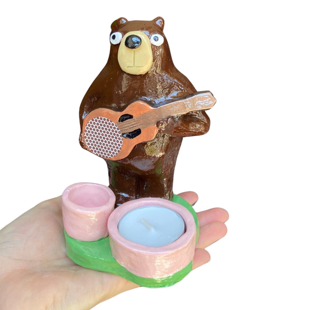 Bear Candle Holder / Matchstick Striker (Pink Pots)