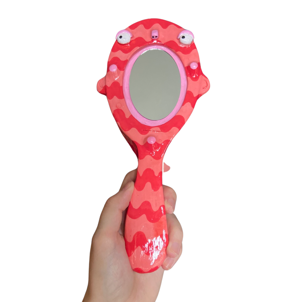 Hand-Held 'Wavy Pink' Mirror
