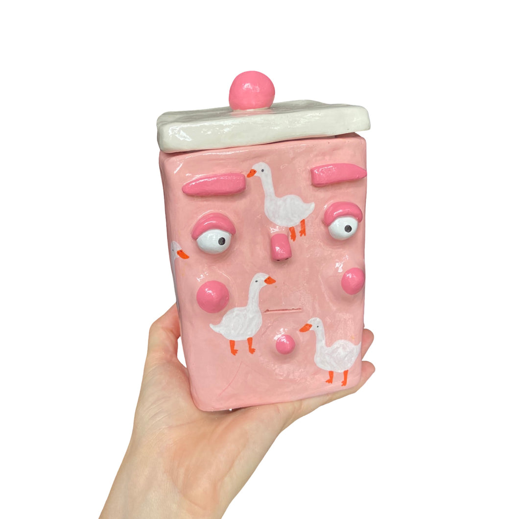 'A Gander of Gooses be Gathering' Storage Jar (One-Off) (Pink)