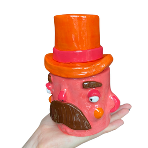 NEW Top Hat Man Pot & Candle Holder in Orange