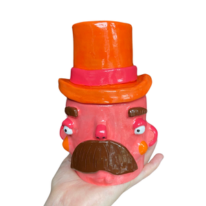 NEW Top Hat Man Pot & Candle Holder in Orange