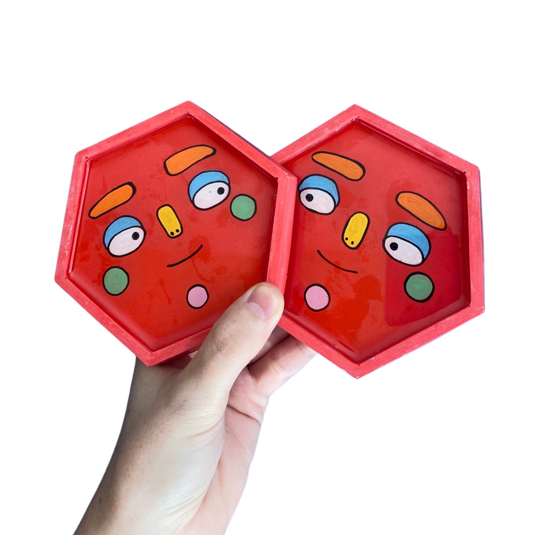 Red Hexagon Coaster Set