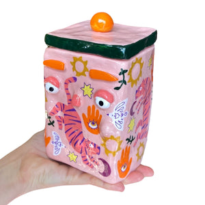 'Pink Boho Tigers' Storage Jar (One-Off)