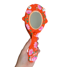 Load image into Gallery viewer, Hand-Held &#39;Floral Orange&#39; Mirror
