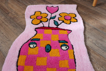 Load image into Gallery viewer, (NOW 30% OFF) was £120! Checkerboard pink &amp; yellow plant pot tufted rug
