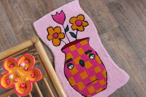 (NOW 30% OFF) was £120! Checkerboard pink & yellow plant pot tufted rug