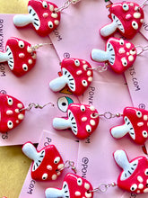 Load image into Gallery viewer, Red Shimmer Mushroom Earrings
