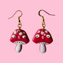 Load image into Gallery viewer, Red Shimmer Mushroom Earrings
