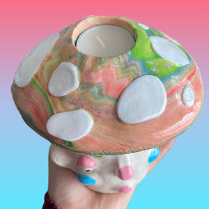 Physchedelic Mushroom Pot with Candle Holder Lid (One-Off)