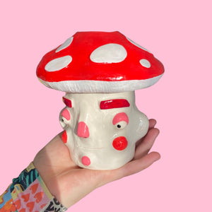 Red Mushroom Pot with Candle Holder Lid