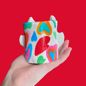 One-Off Lil Funky Colourful Hearts Devil Pot