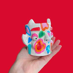 One-Off Lil Funky Colourful Hearts Devil Pot