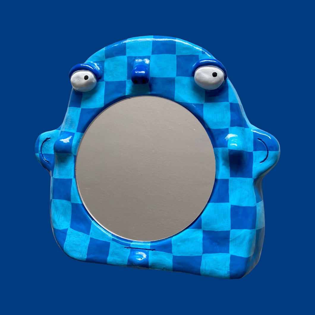 Stand-Up Mirror in Checkerboard Blue