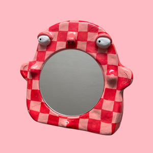 Stand-Up Mirror in Checkerboard Pink & Red