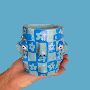 Blue Flowers Checkerboard Pot