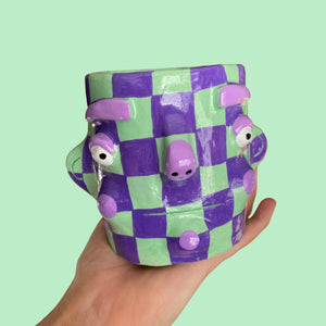 Purple & Green Checkerboard Pot