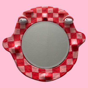 BIG Ponky Wall Mirror in Pink & Red Checkerboard