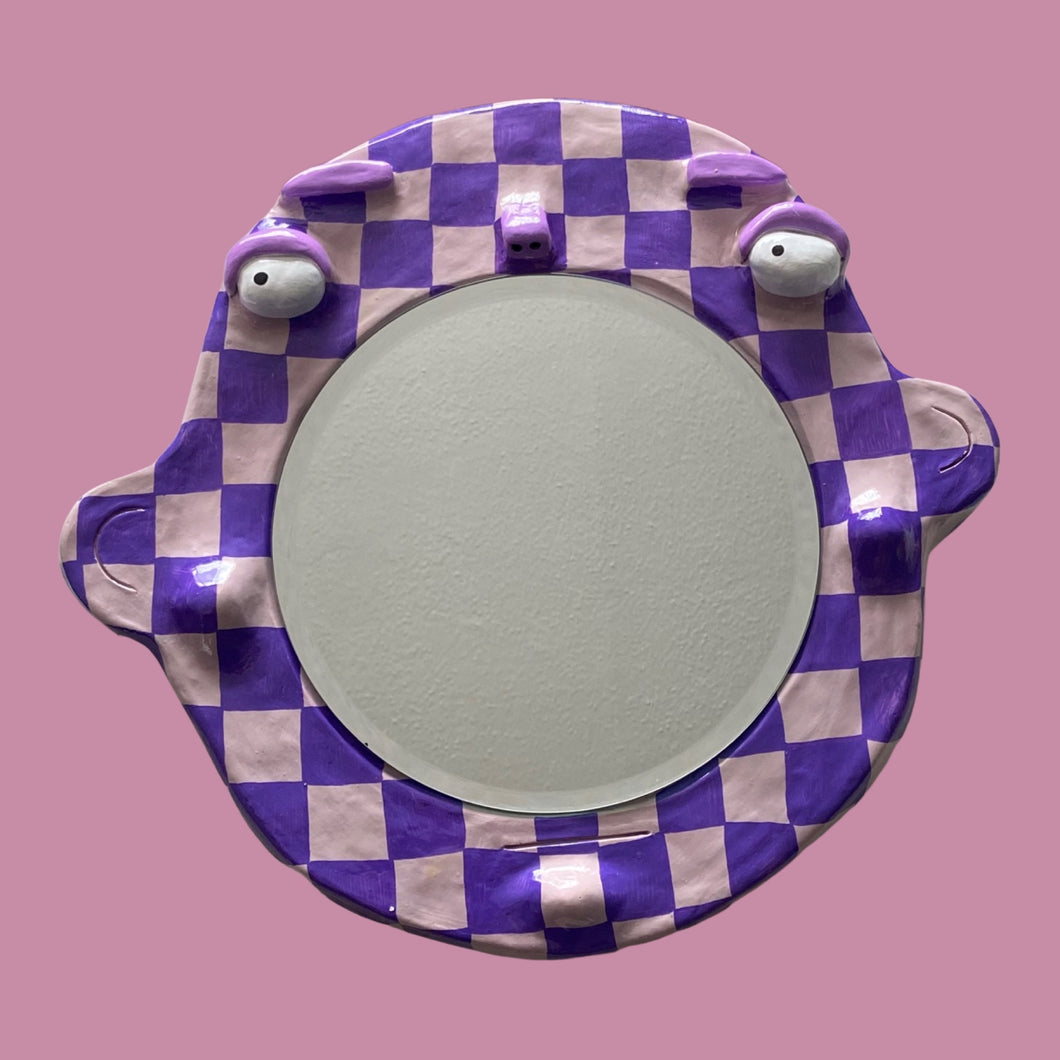 BIG Ponky Wall Mirror in Purple Checkerboard