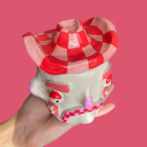 Checkerboard Cowboy in Pink & Red