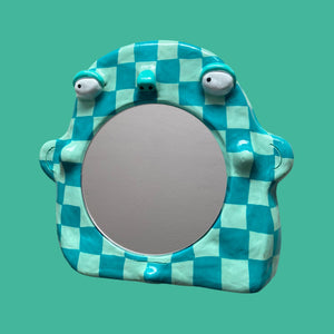 Stand-Up Mirror in Checkerboard Teal & Mint